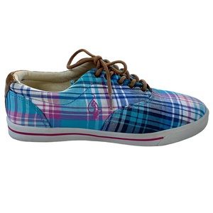 Baby Phat Plaid Lace-up Sneakers Pink and Blue | 7